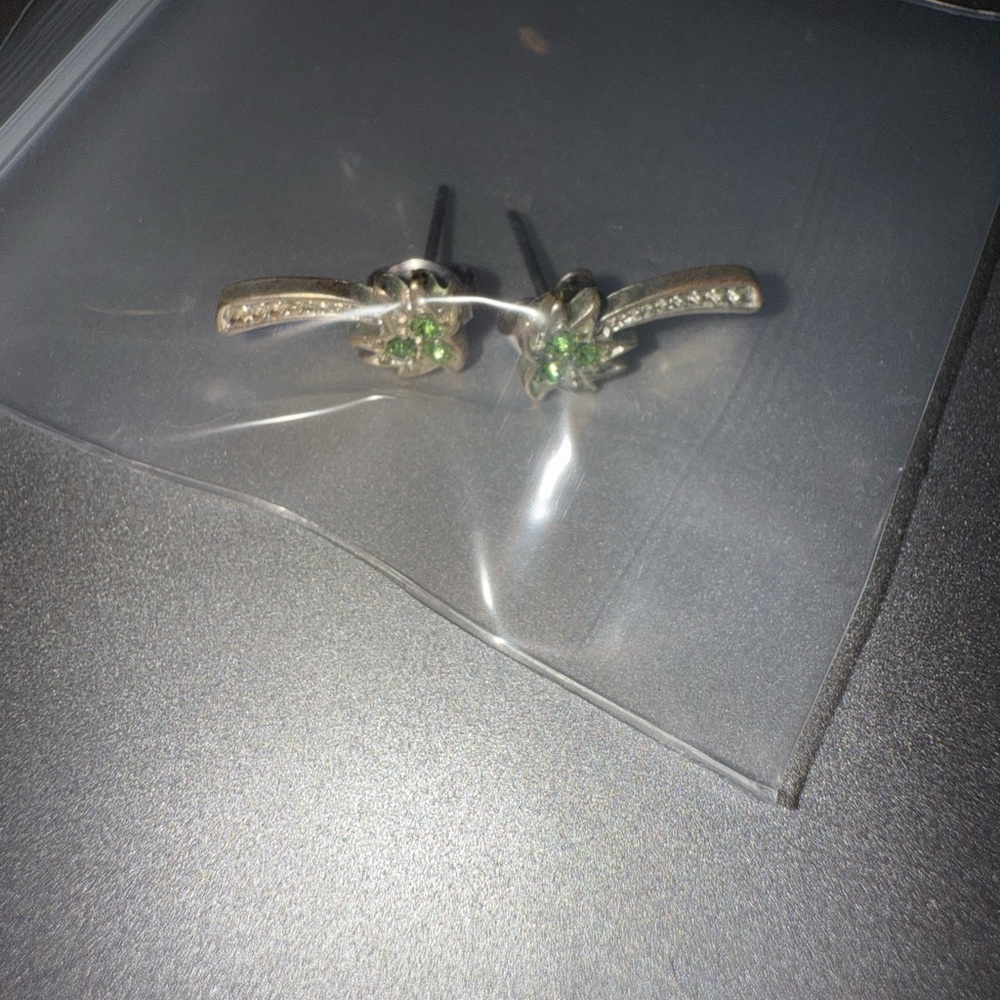 Silver and Green palm tree Earrings